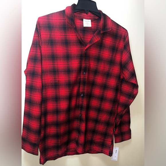 CALVIN KLEIN SLEEPWEAR  MEN’S COTTON JACKET SHADOW PLAID_EXACT RED LONG SLEEVE M - Picture 7 of 11